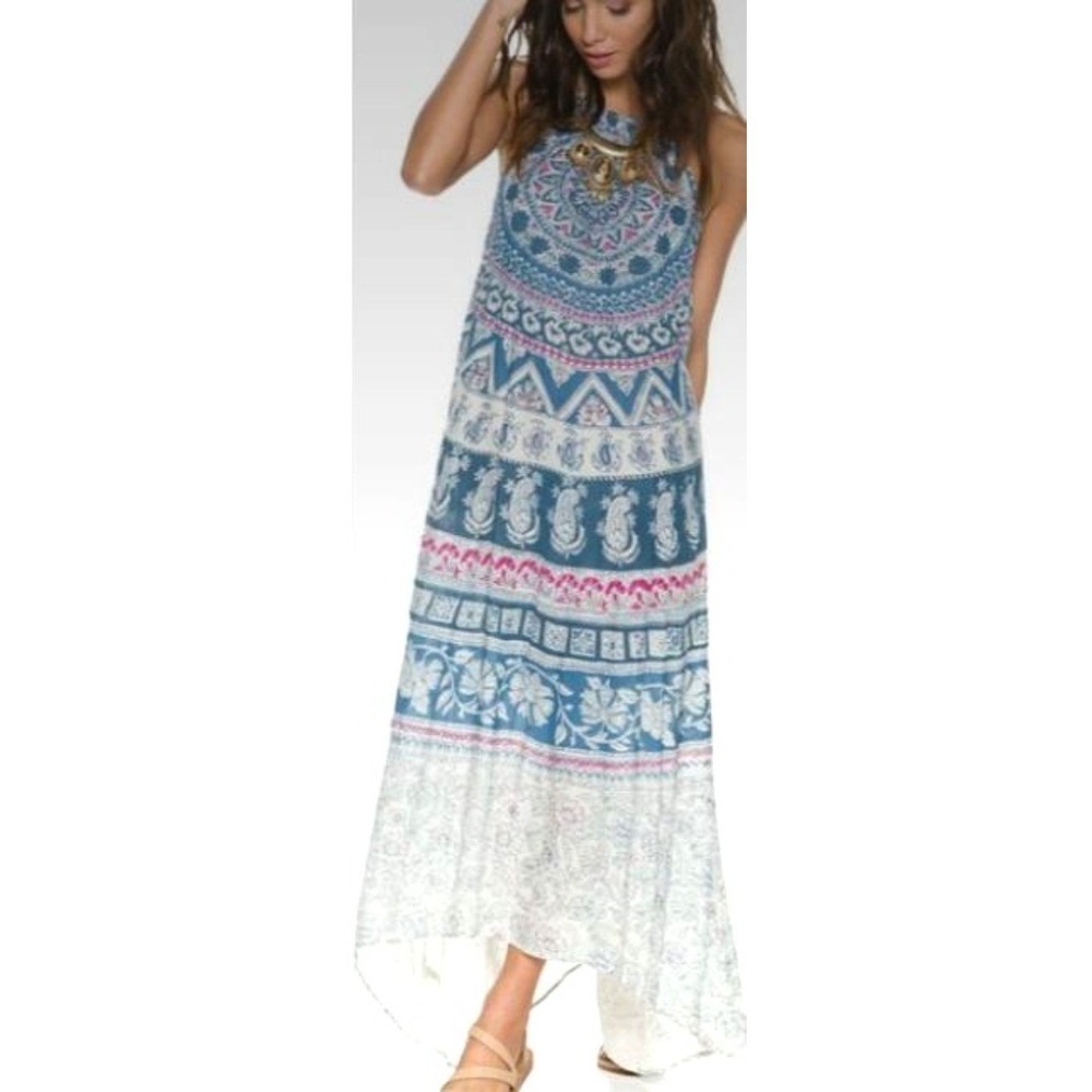 Billabong Womens Boho Mandala Maxi Dress Halter Paisley Print Blue White XS